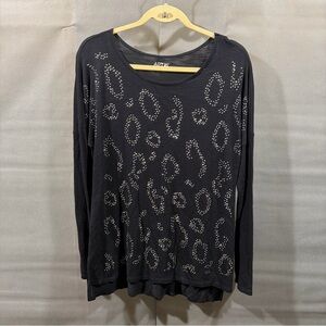 Apt. 9 Womens Black Sz M Long-sleeved Pullover Top With Sequin Design
